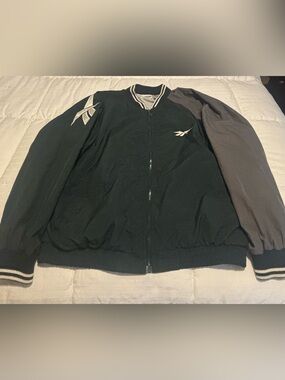 Vintage Reebok Green Geay Big Logo Full Zip Jacket Size XL
